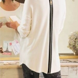 NWT Soft Surroundings Margulies Cream Knit Zipper Tunic Top Sweater 1X